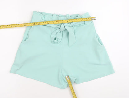 Quiz Women’s Green Paperbag Shorts Size 12 High Waist Belted