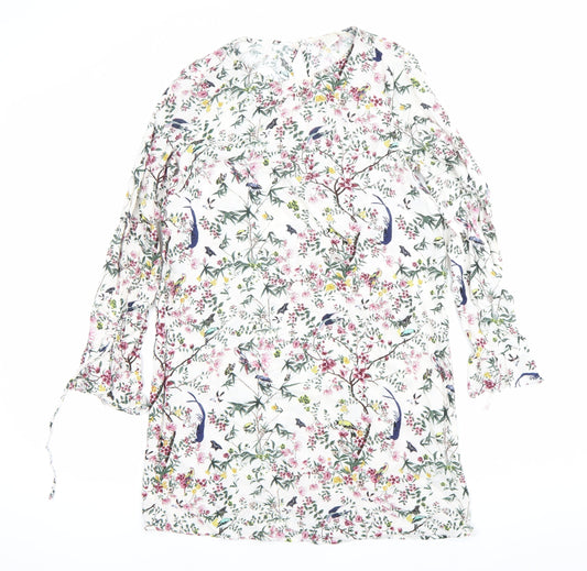 H&M Women’s Multicoloured Floral Shift Dress Size 6 Long Sleeve