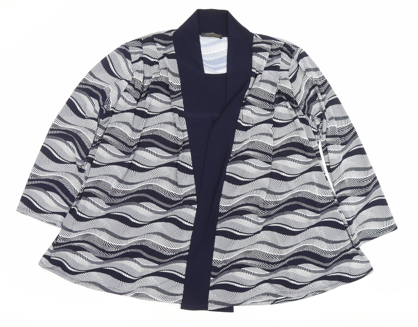 Forever by Michael Gold Womens Black White XL Kimono Blouse