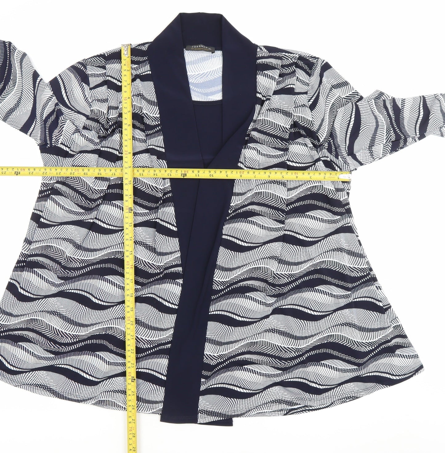 Forever by Michael Gold Womens Black White XL Kimono Blouse