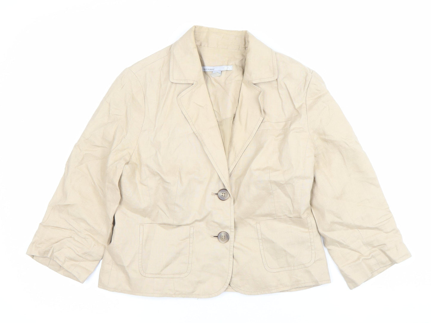 Old Navy Women’s Beige Linen Blazer Jacket Size S Notch Lapel