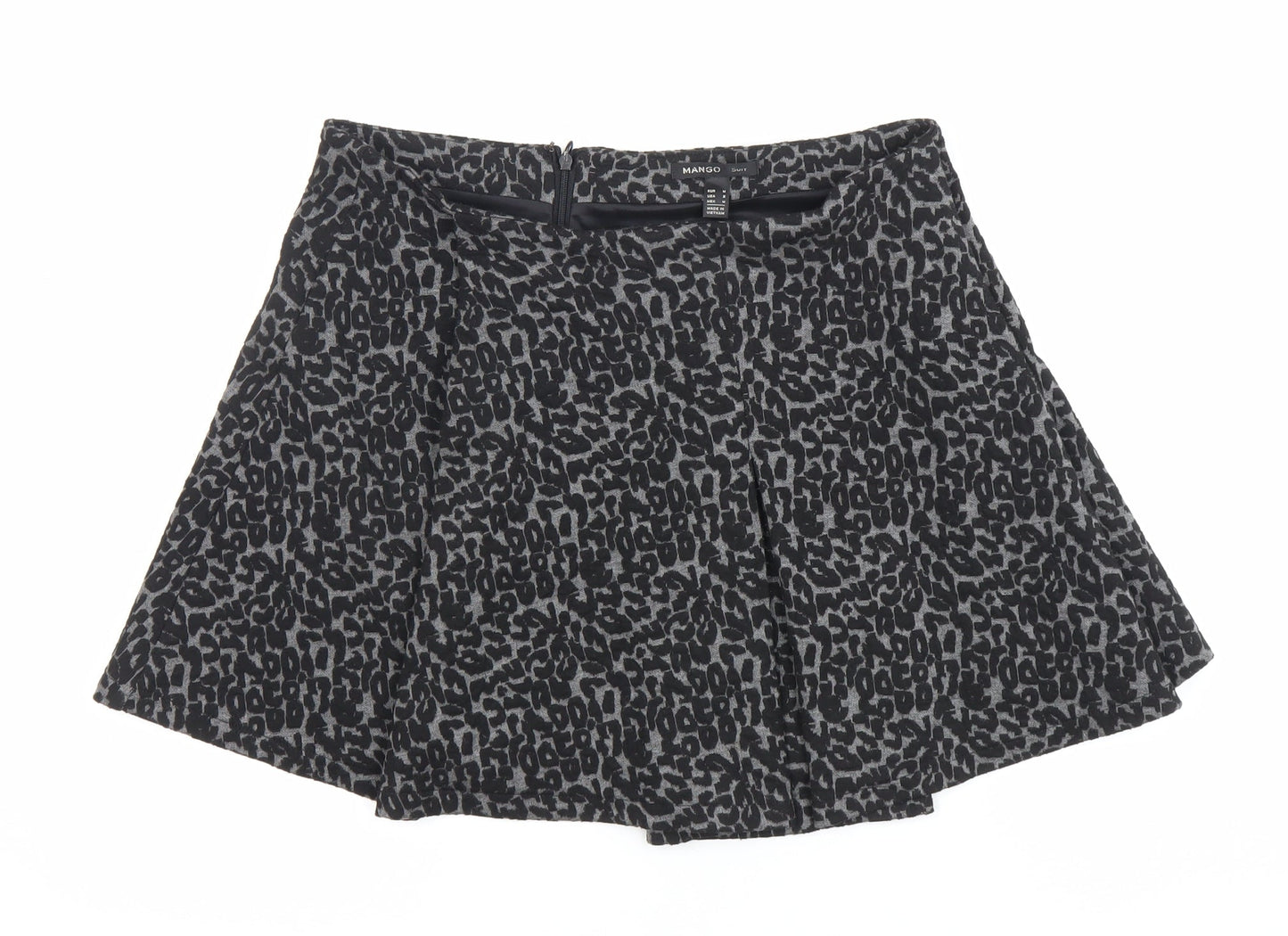 Mango Women Black Leopard Print A-Line Short Skirt Size 12