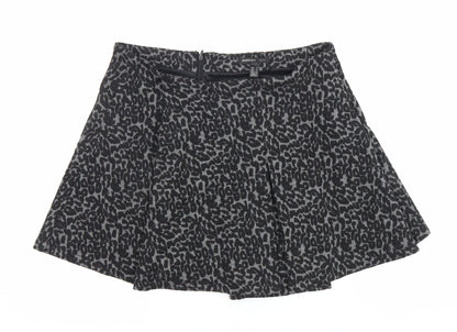 Mango Women Black Leopard Print A-Line Short Skirt Size 12