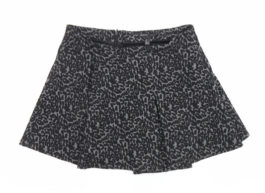 Mango Women Black Leopard Print A-Line Short Skirt Size 12