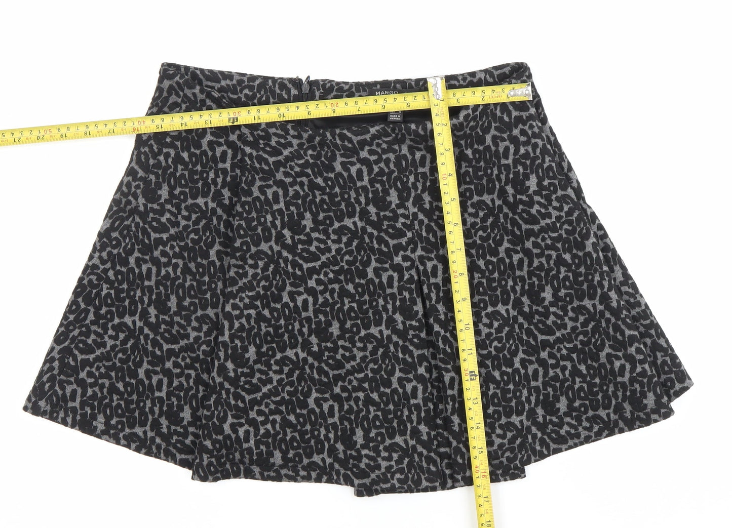 Mango Women Black Leopard Print A-Line Short Skirt Size 12