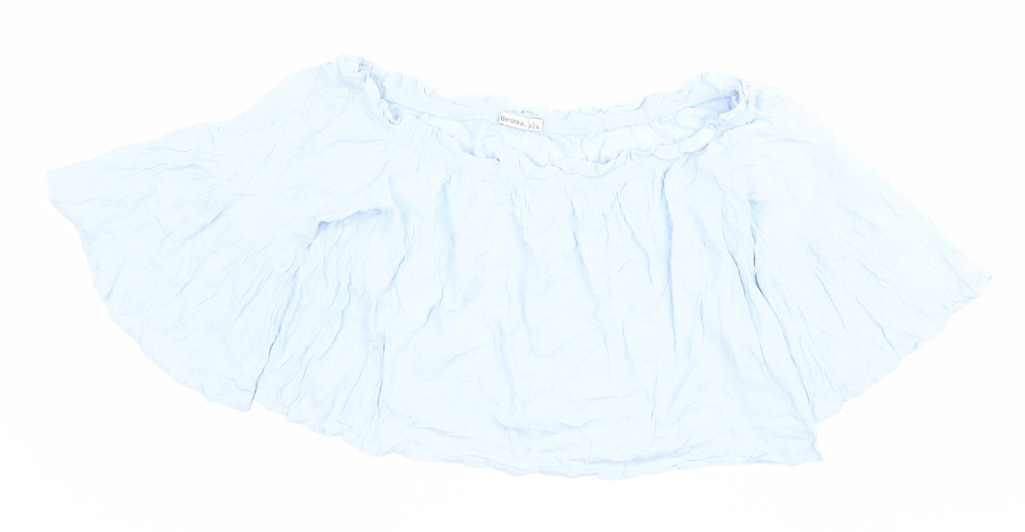 Bershka Women’s Blue Off Shoulder Viscose Blouse Size L