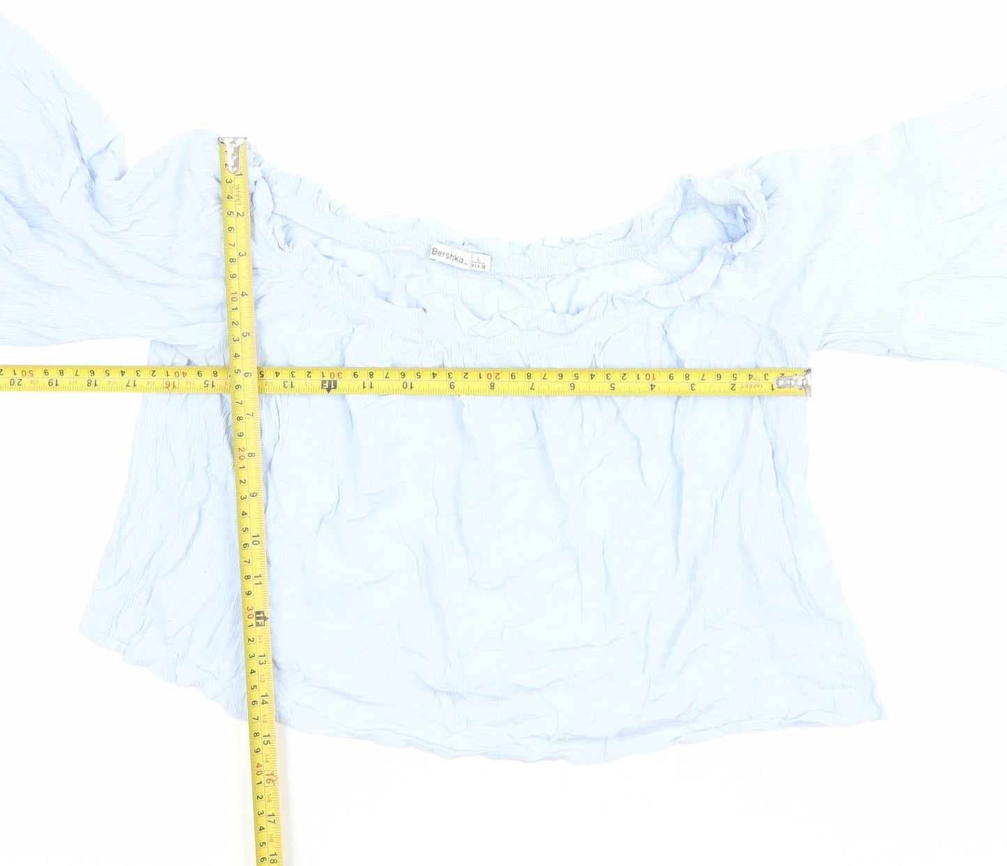 Bershka Women’s Blue Off Shoulder Viscose Blouse Size L