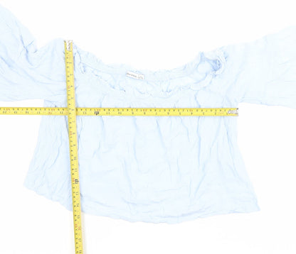 Bershka Women’s Blue Off Shoulder Viscose Blouse Size L