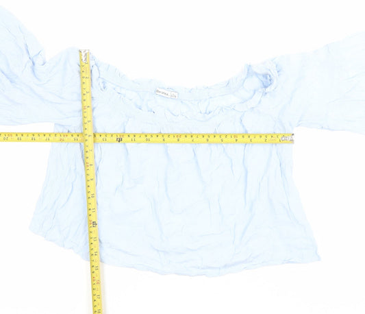 Bershka Women’s Blue Off Shoulder Viscose Blouse Size L