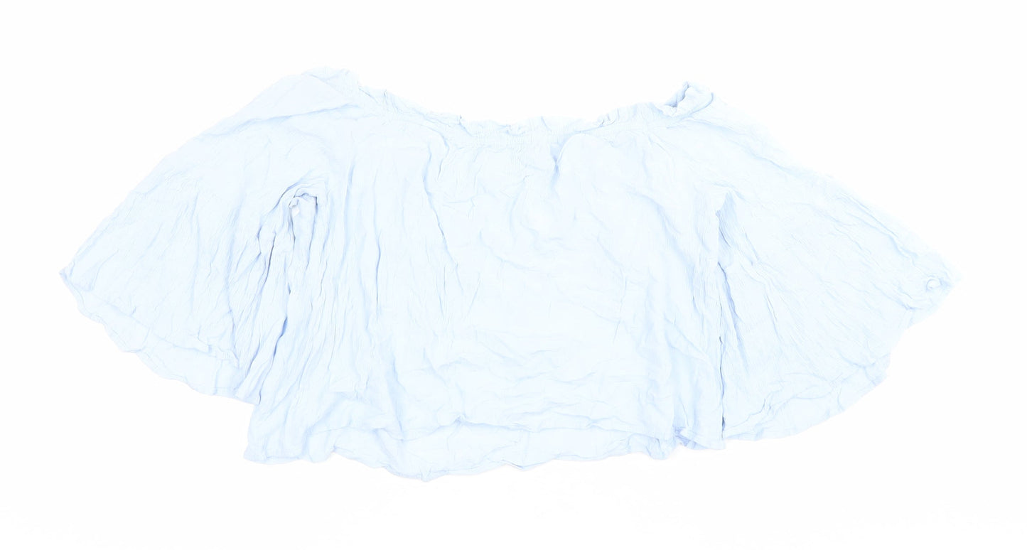 Bershka Women’s Blue Off Shoulder Viscose Blouse Size L