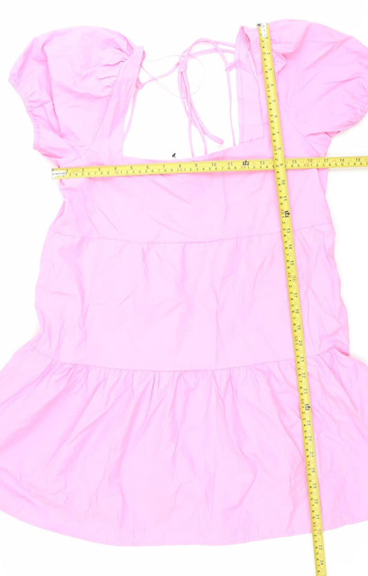 Stradivarius Women’s Pink Puff Sleeve Skater Dress Size 12
