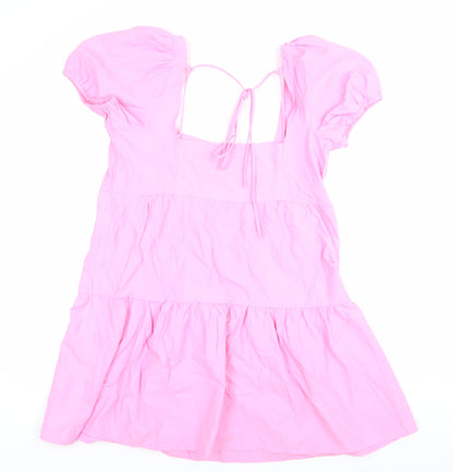 Stradivarius Women’s Pink Puff Sleeve Skater Dress Size 12