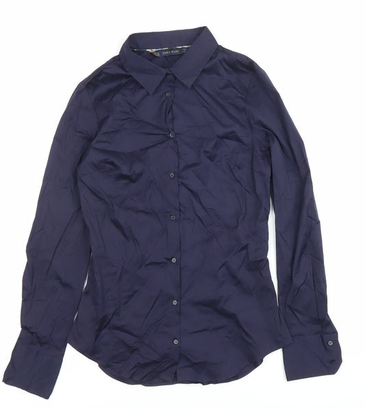 Zara Basic Women's Blue XS Slim Fit Long Sleeve Dress Shirt