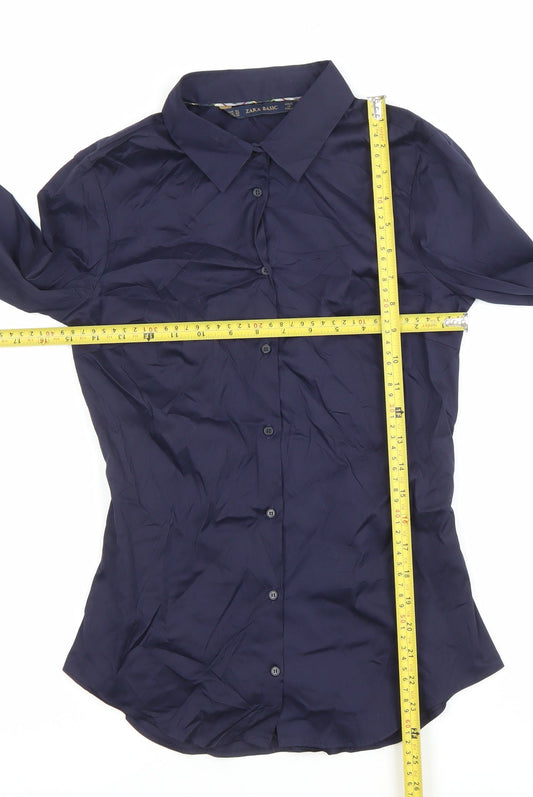 Zara Basic Women's Blue XS Slim Fit Long Sleeve Dress Shirt