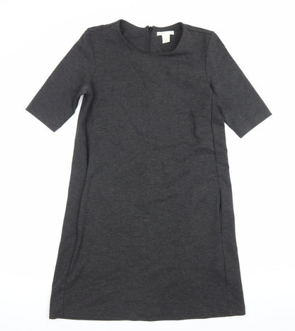 H&M Women’s Grey Shift Dress XS Half Sleeve Knee Length Workwear