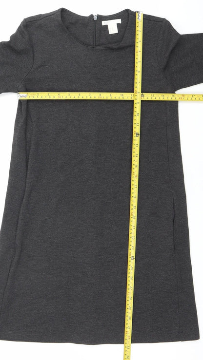 H&M Women’s Grey Shift Dress XS Half Sleeve Knee Length Workwear