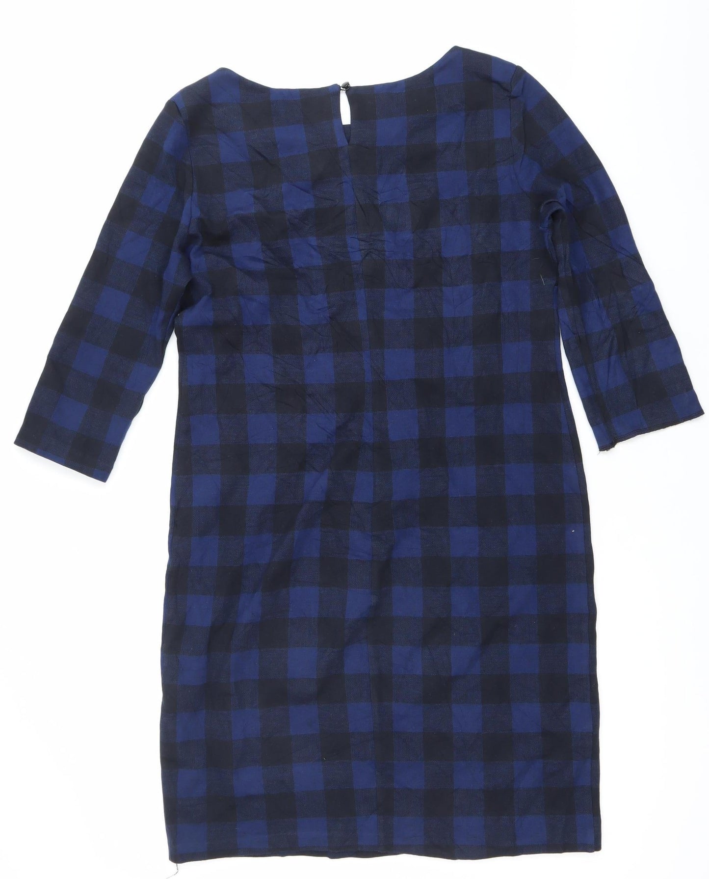 Pomodoro Women’s Blue Check Shift Dress Size 14 Round Neck 3/4 Sleeve