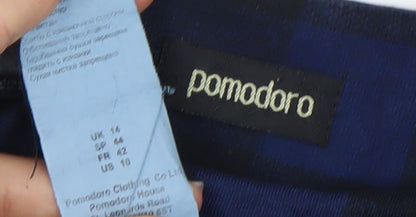 Pomodoro Women’s Blue Check Shift Dress Size 14 Round Neck 3/4 Sleeve