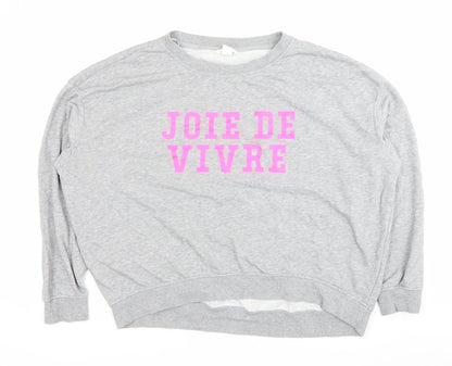Basic Women’s Grey Sweatshirt Size 12 Pullover Crew Neck Graphic Print
