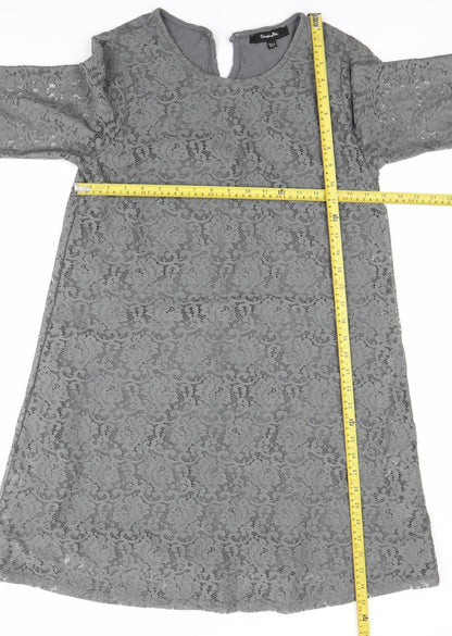Simply Be Women Grey Lace Sheath Dress Size 14 Knee Length 3/4 Sleeve