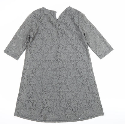 Simply Be Women Grey Lace Sheath Dress Size 14 Knee Length 3/4 Sleeve