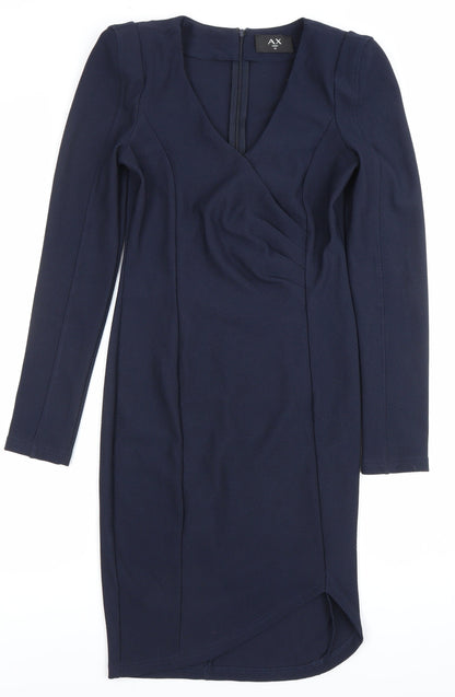 AX Paris Women’s Blue Size 10 Bodycon V-Neck Long Sleeve Dress