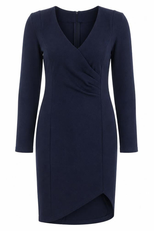 AX Paris Women’s Blue Size 10 Bodycon V-Neck Long Sleeve Dress