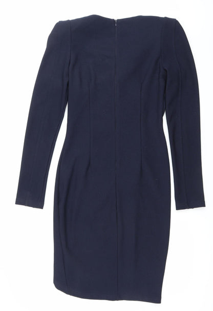 AX Paris Women’s Blue Size 10 Bodycon V-Neck Long Sleeve Dress