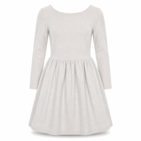 Topshop Women’s Beige Glitter Skater Dress Size 8 Long Sleeve Scoop Neck