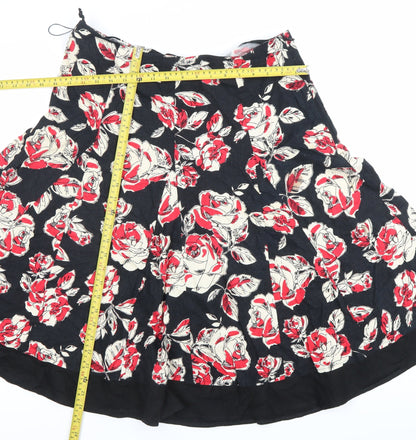 Marks and Spencer Women’s Black Red Floral A-Line Skirt UK 14