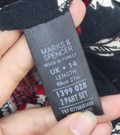 Marks and Spencer Women’s Black Red Floral A-Line Skirt UK 14