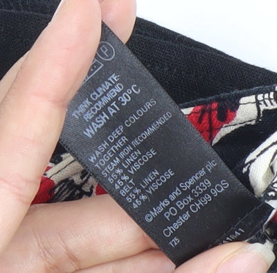 Marks and Spencer Women’s Black Red Floral A-Line Skirt UK 14