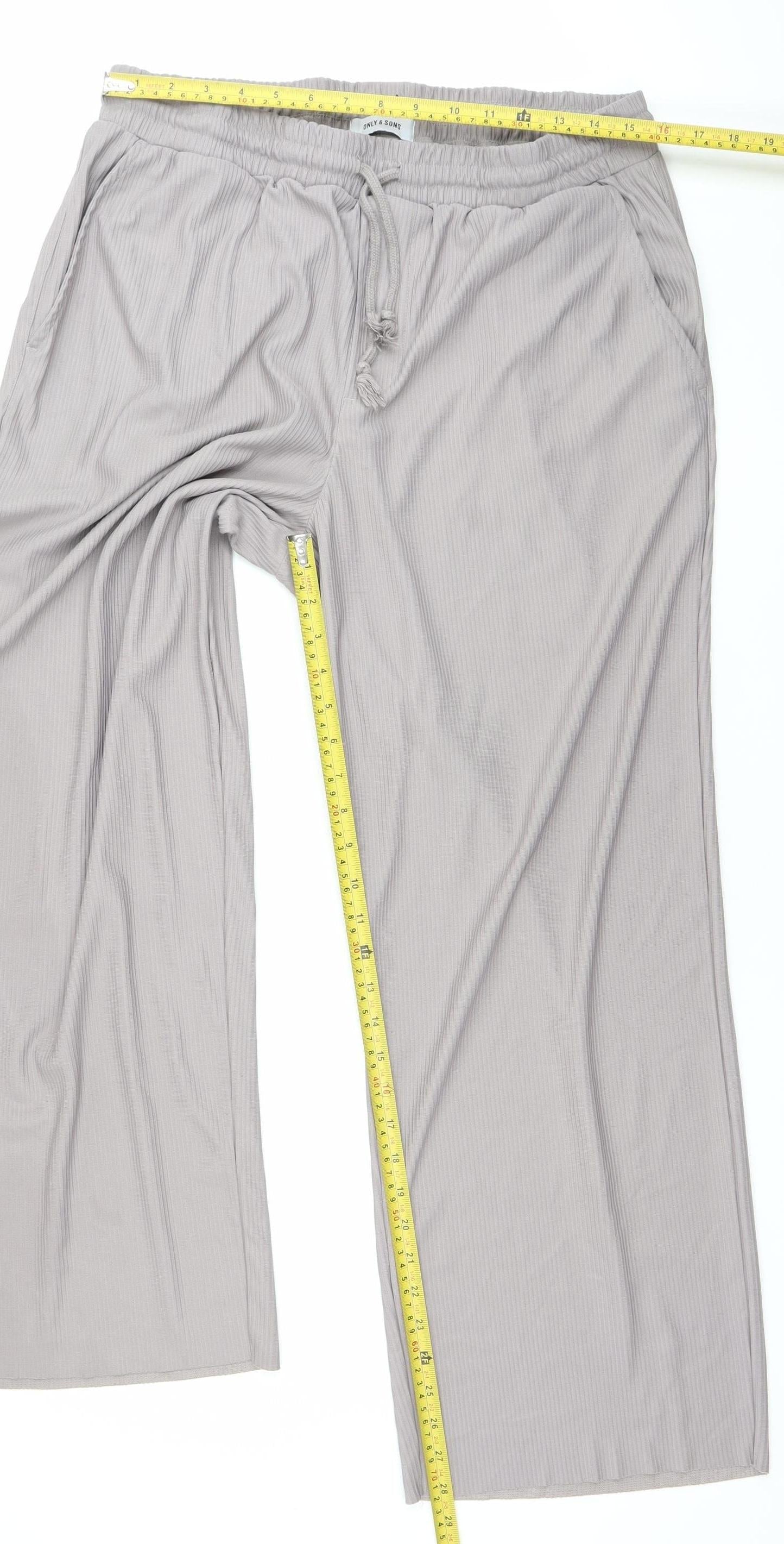 Only & Sons Mens Grey XL Wide-Leg Jersey Casual Trousers