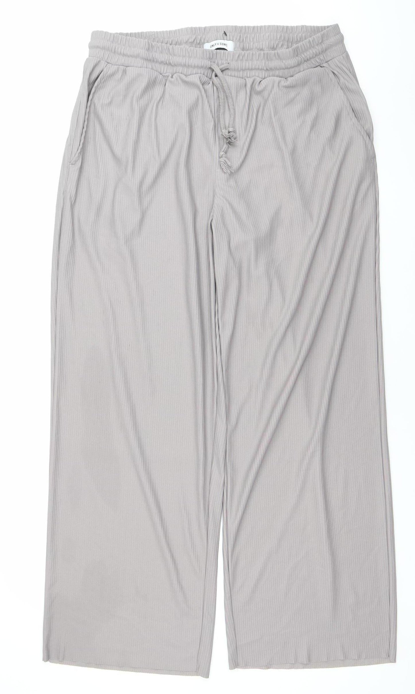 Only & Sons Mens Grey XL Wide-Leg Jersey Casual Trousers