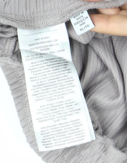 Only & Sons Mens Grey XL Wide-Leg Jersey Casual Trousers