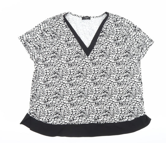 Papaya Womens Black Floral V-Neck Tunic Blouse Size 20