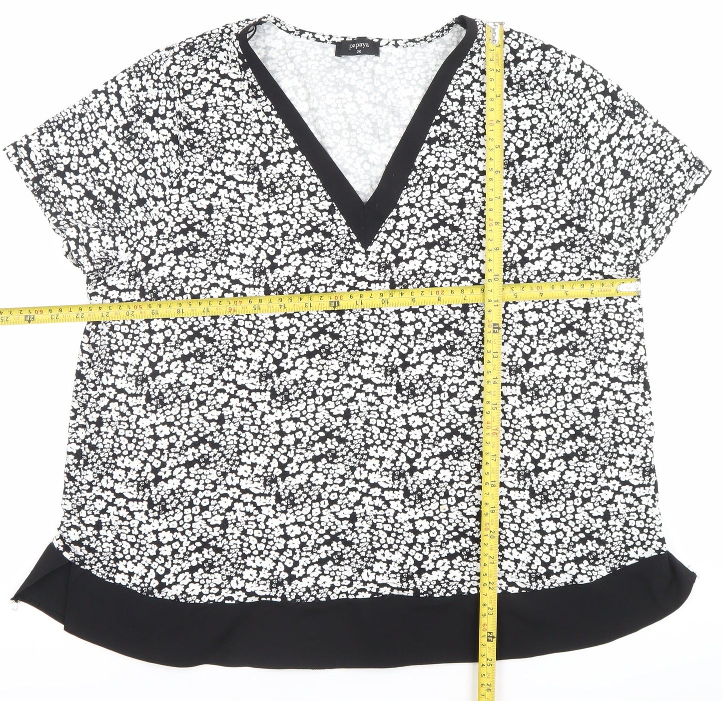 Papaya Womens Black Floral V-Neck Tunic Blouse Size 20