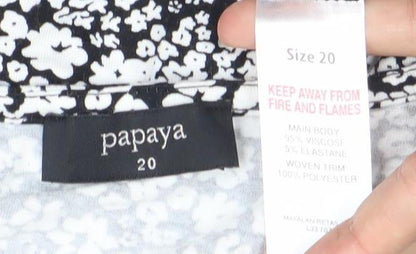 Papaya Womens Black Floral V-Neck Tunic Blouse Size 20