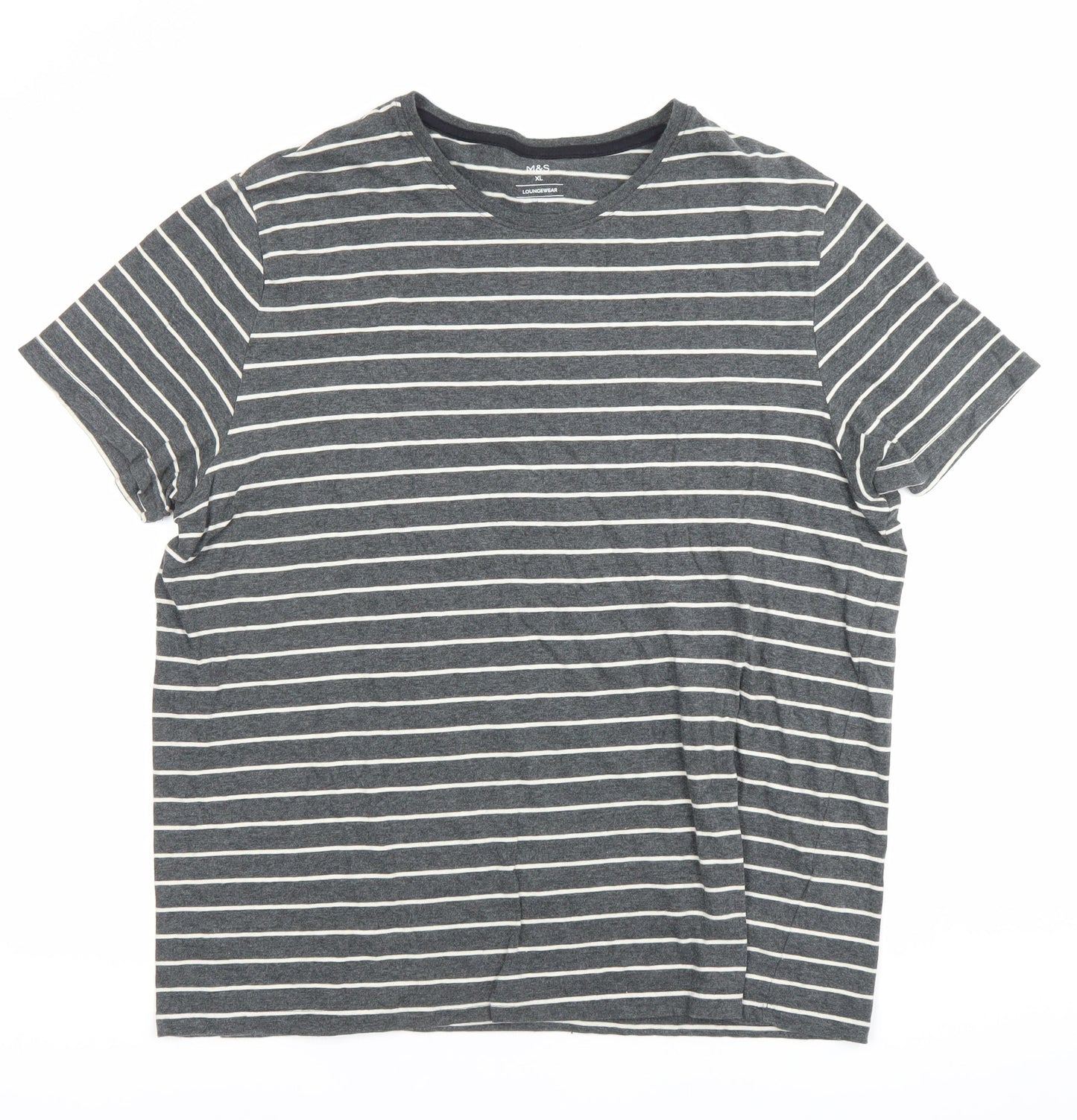 Marks and Spencer Men's Grey Striped 2XL Crew Neck T-Shirt