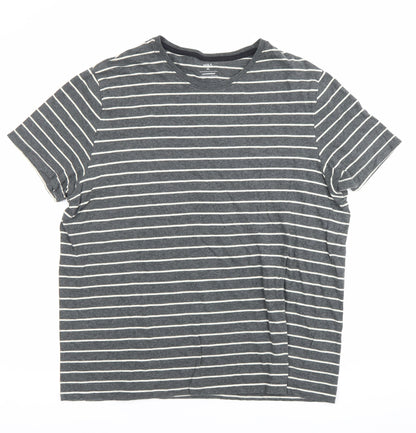 Marks and Spencer Men's Grey Striped 2XL Crew Neck T-Shirt