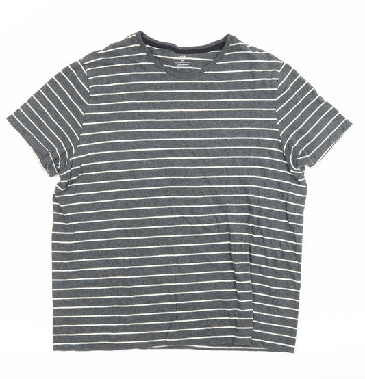Marks and Spencer Men's Grey Striped 2XL Crew Neck T-Shirt
