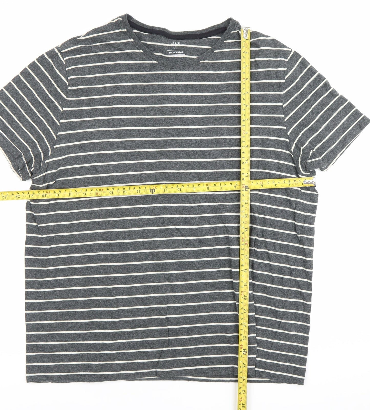 Marks and Spencer Men's Grey Striped 2XL Crew Neck T-Shirt