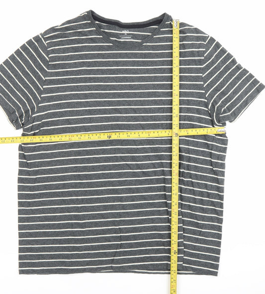 Marks and Spencer Men's Grey Striped 2XL Crew Neck T-Shirt