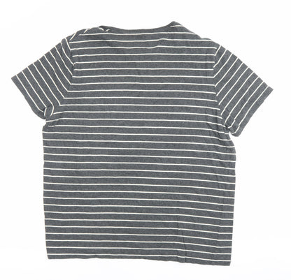 Marks and Spencer Men's Grey Striped 2XL Crew Neck T-Shirt