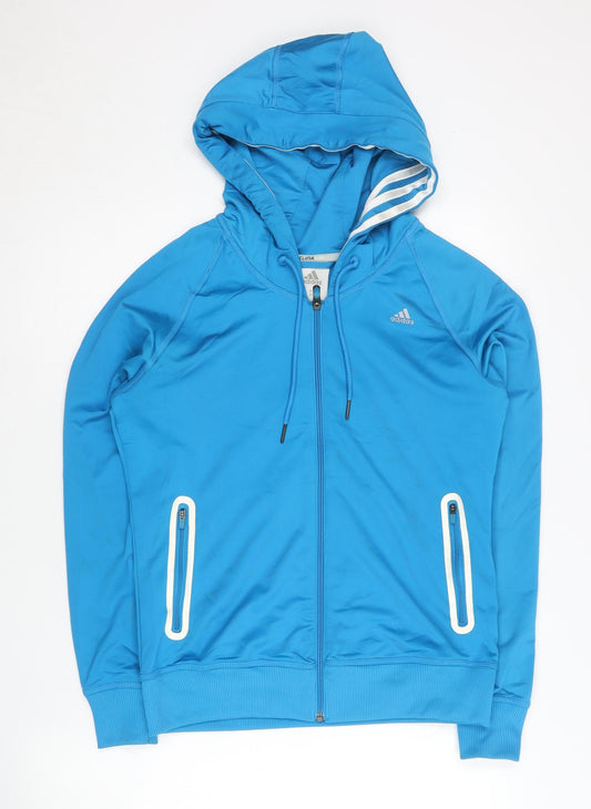 Adidas Womens Blue Full Zip Hoodie Size 10 Activewear Sports Jacket