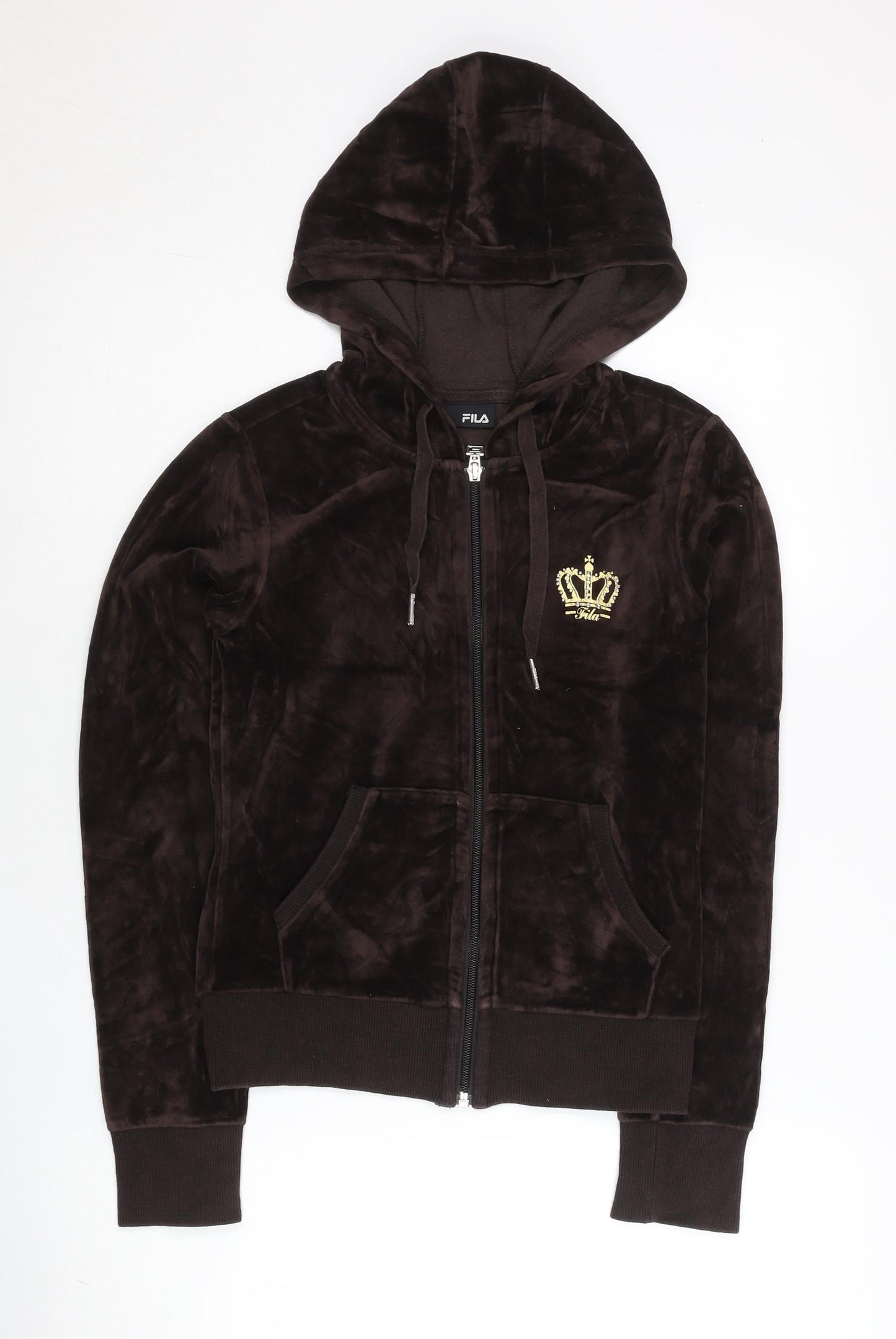 Fila Women’s Brown Full Zip Hoodie Size 8 Velour Sport Logo