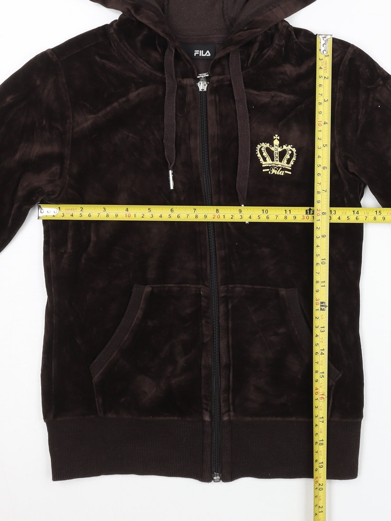 Fila Women’s Brown Full Zip Hoodie Size 8 Velour Sport Logo
