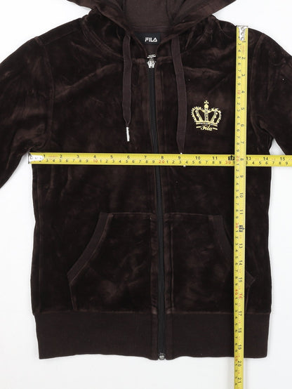 Fila Women’s Brown Full Zip Hoodie Size 8 Velour Sport Logo