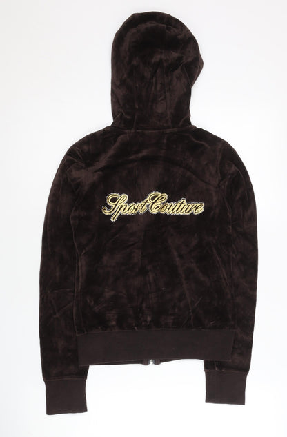 Fila Women’s Brown Full Zip Hoodie Size 8 Velour Sport Logo