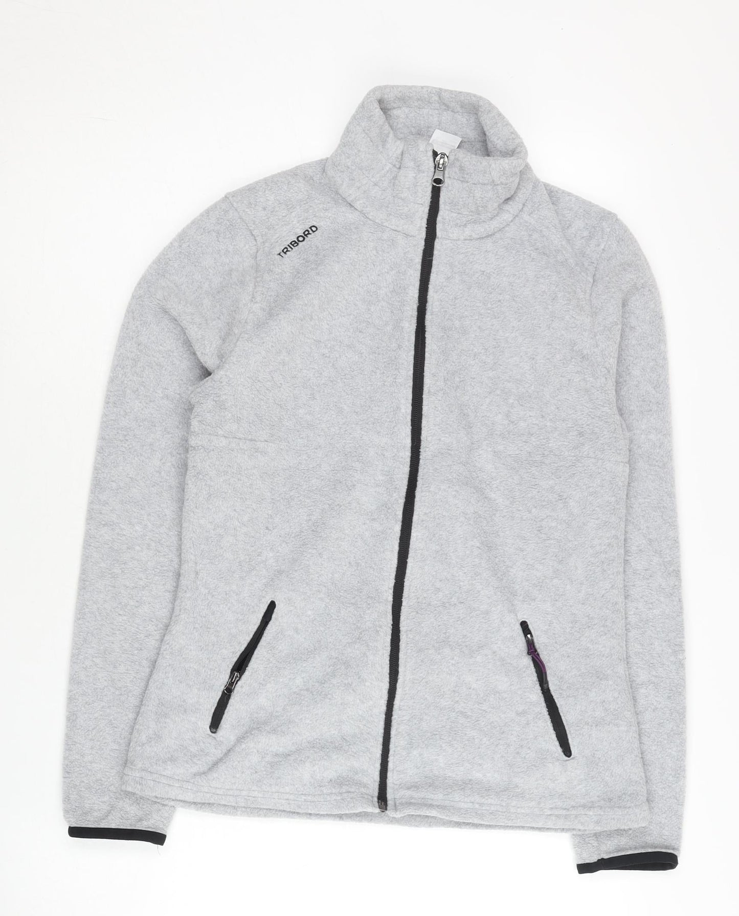 Decathlon Tribord Womens Grey Fleece Jacket Size 10 Full Zip Pockets